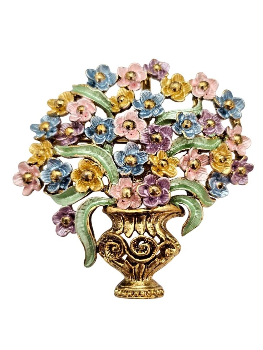 Vase Flower Bouquet Brooch Pink Blue Yellow Enamel Pin, Enhancer J756